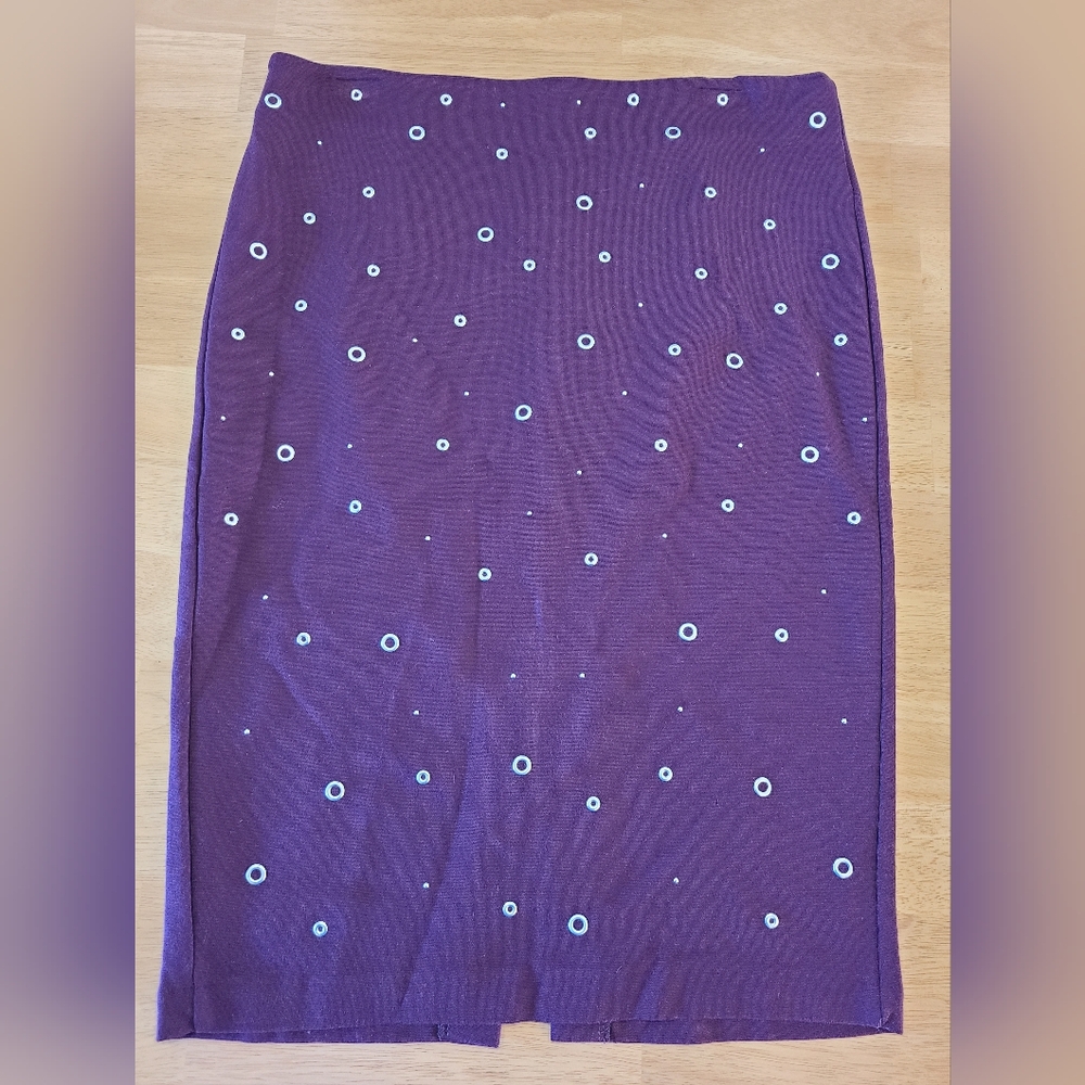 Carmen Marco Valvo Burgundy Skirt with Silver Grommets